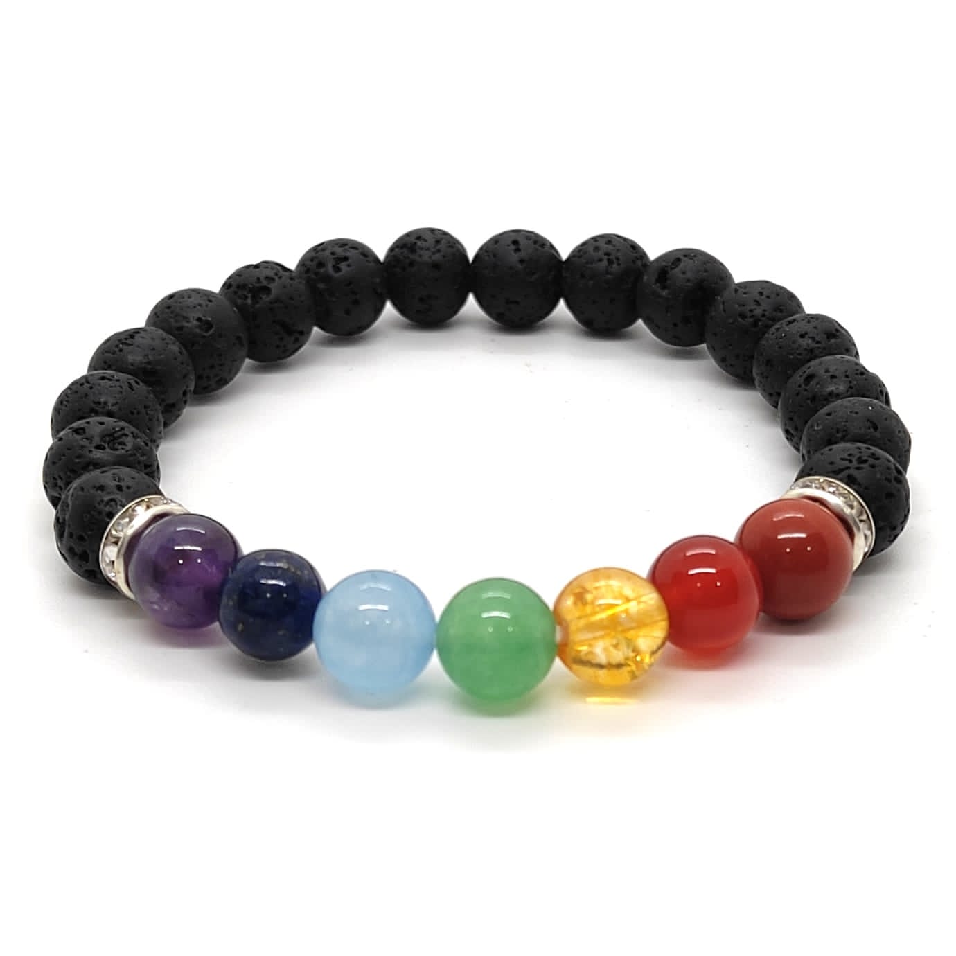 Seven Chakra Natural Beads With Lava Natural With Certified Bracelet